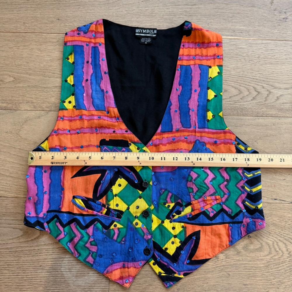 Vintage Symbol 2000 Abstract Geometric Sequin Rayon Vest Womens Medium Multi - Picture 6 of 8